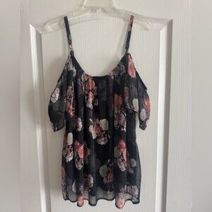 Torrid Black and Pink Floral Blouse size 1